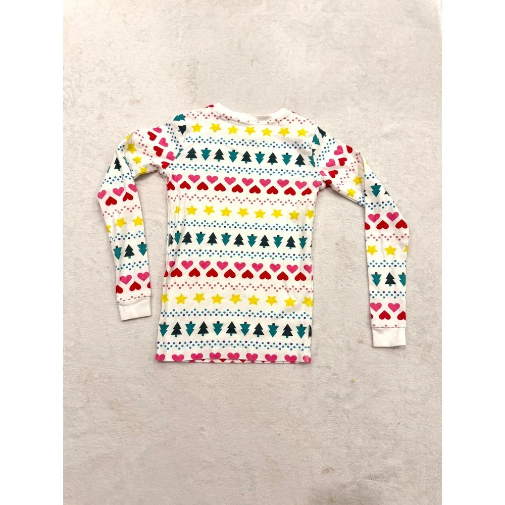 Primary Kids Organic Cotton Pajama Top Size 12 Holiday Hearts Trees Stars White